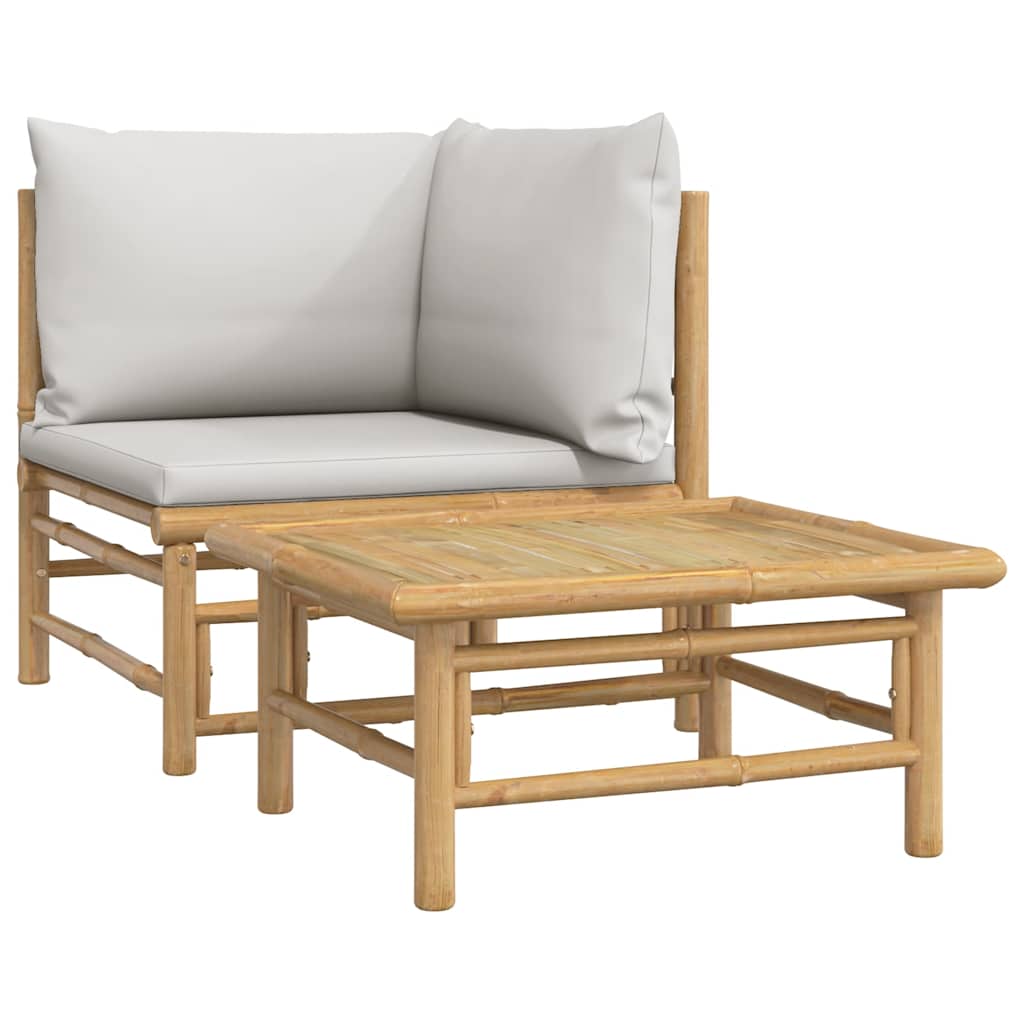 2-tlg. Garten-Lounge-Set Hellgraue Kissen Bambus